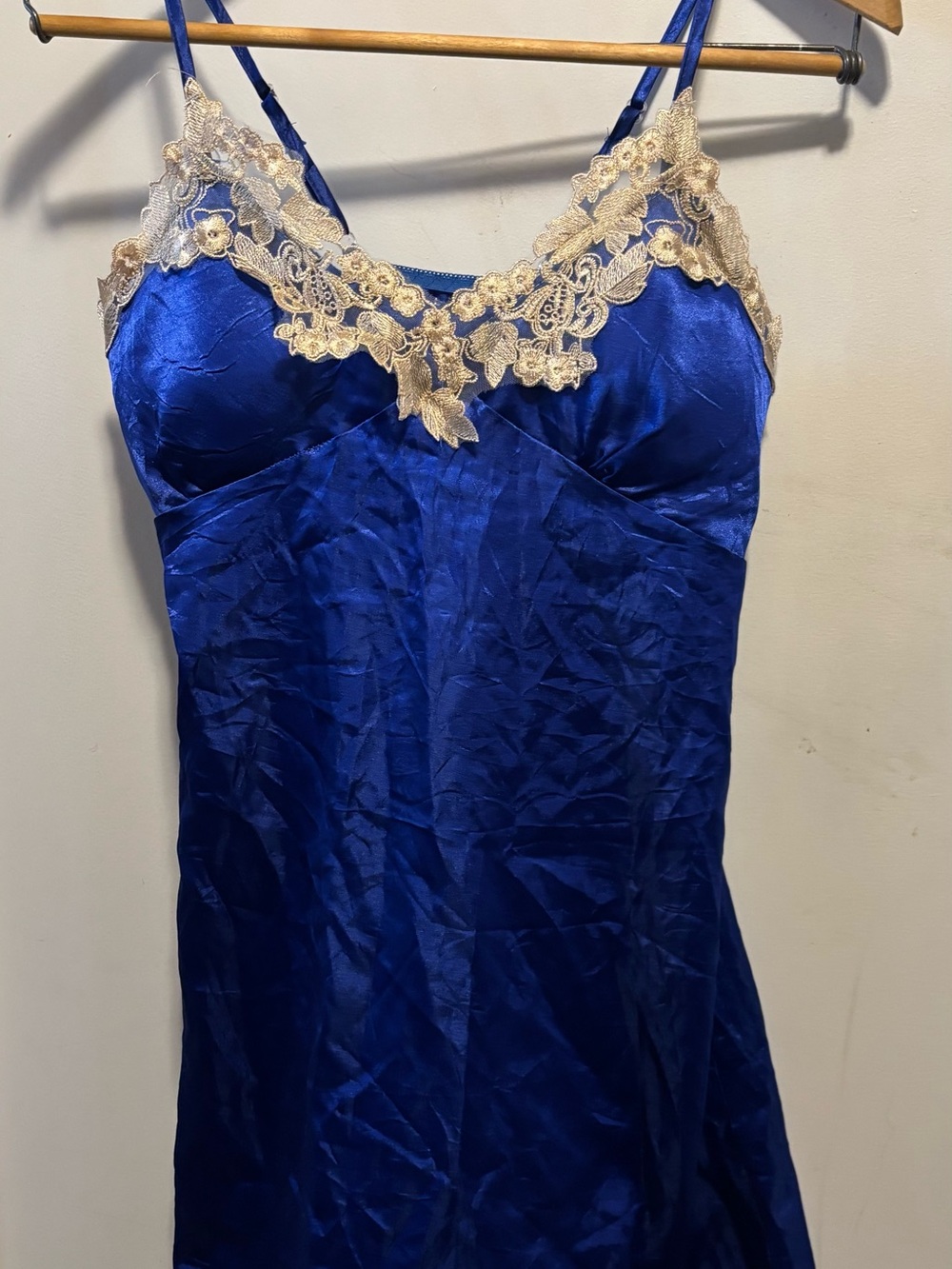Royal Blue Satin Chemise with Cream Lace Accents